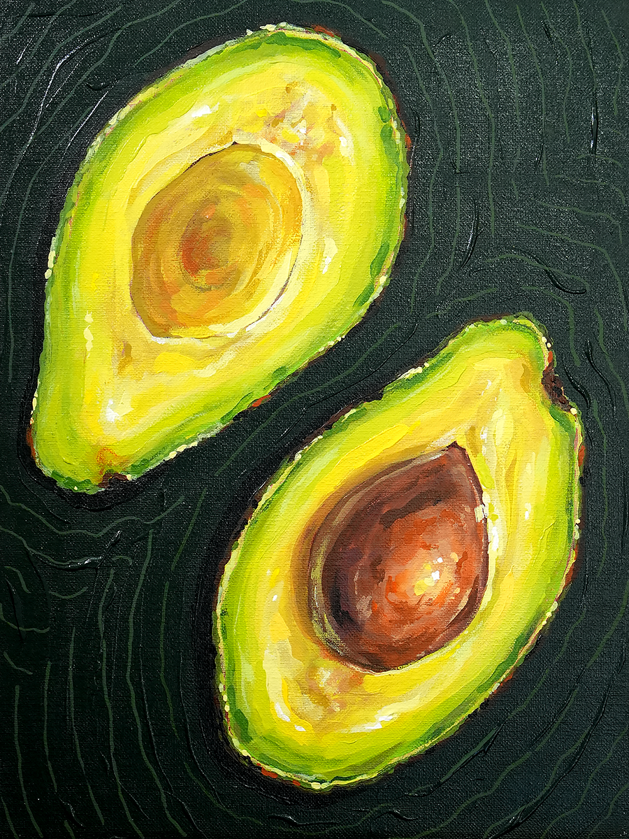 2 Avocado halves (original painting)