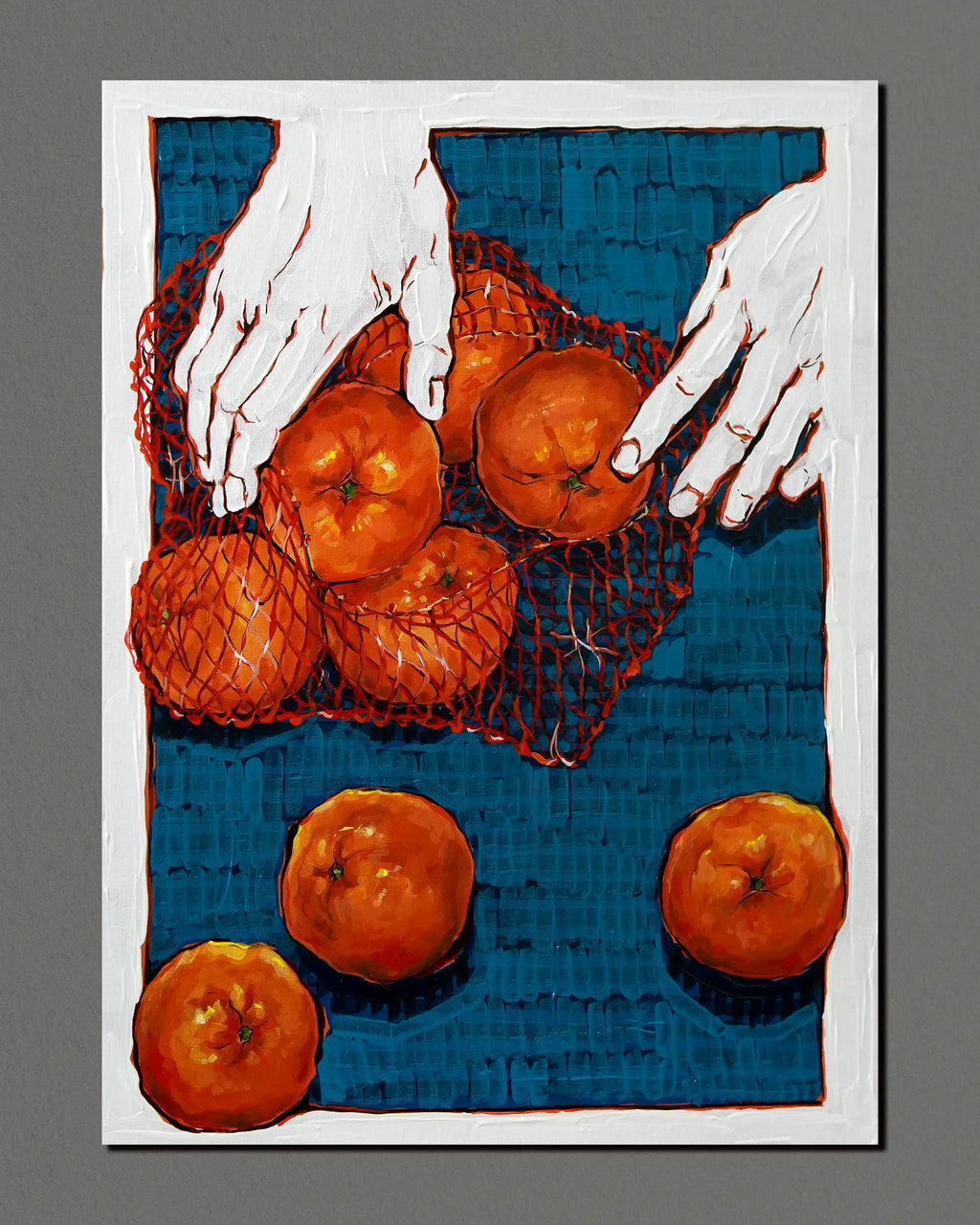 Tangerines in red net (original painting)